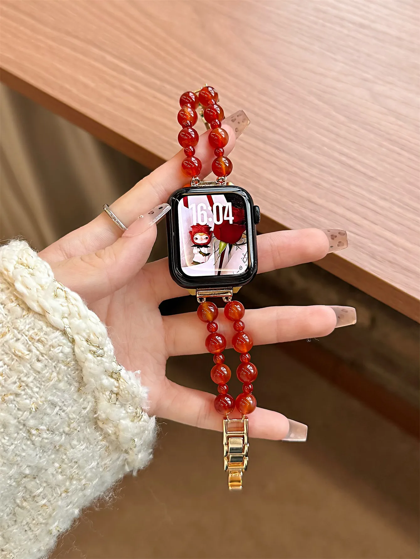 

Red agate bead compatible iWatch strap 38mm 40mm 41mm 42mm 44mm 45mm 49mm fashionable strap