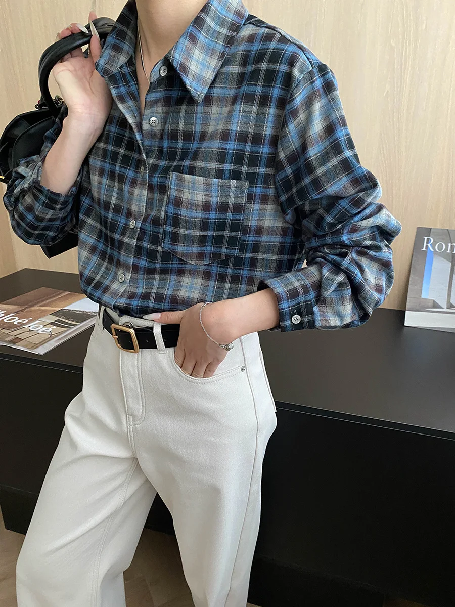 

Женская повседневная и ленивая стильная, непринужденная и ретро, повседневная рубашка с цветными блоками, универсальная и многослойная для ношения.