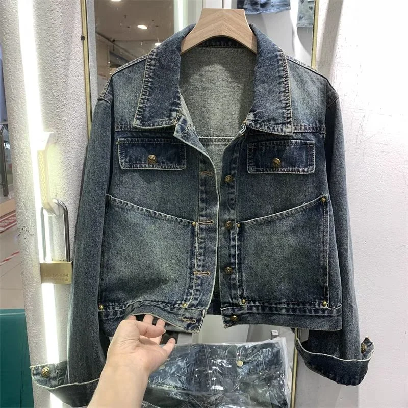 

Long-sleeved Street Fashion Short Jacket for Women 2025 Autumn New Design Wash Denim Jacket