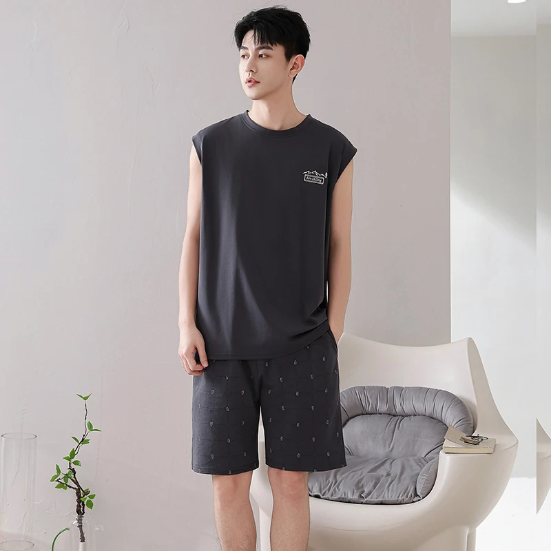 

Мужской комплект пижамы больших размеров M-4XL, летний, 100% хлопок, однотонная домашняя одежда