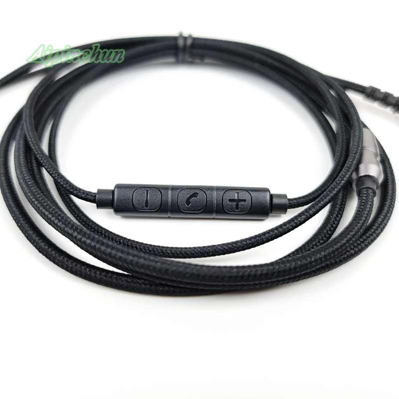 Conector de 4 polos de 3,5mm, Cable de reparación de auriculares DIY, Cable de alambre de tela de nailon con micrófono, OD de 3,0mm grueso, negro