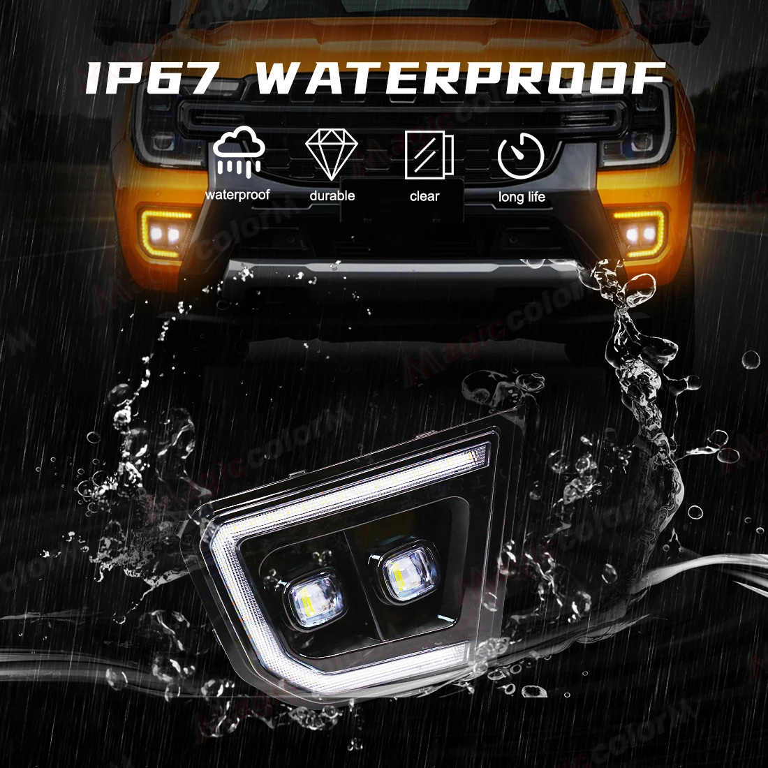 DRL لفورد رينجر تريمر T9 XL XLT Wildtrak 2022 2023 2024 LED أضواء النهار الجري سيارة الضباب مصباح أبيض أصفر السيارات أضواء النهار