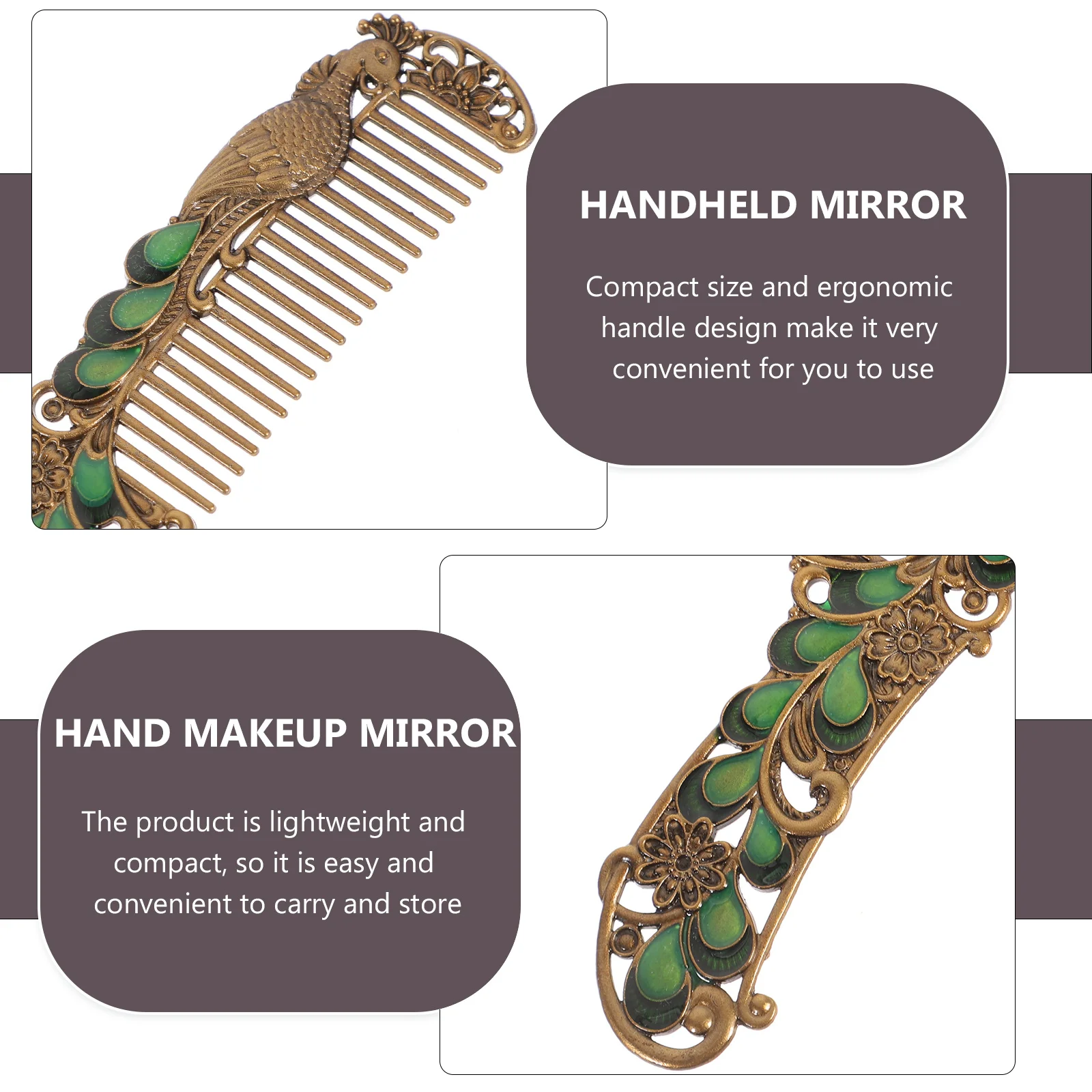 

1Set Vintage Handheld Mirror Compact Zinc Alloy Durable Easy Carry Makeup Mirror Portable Chic Practical Gift Choice