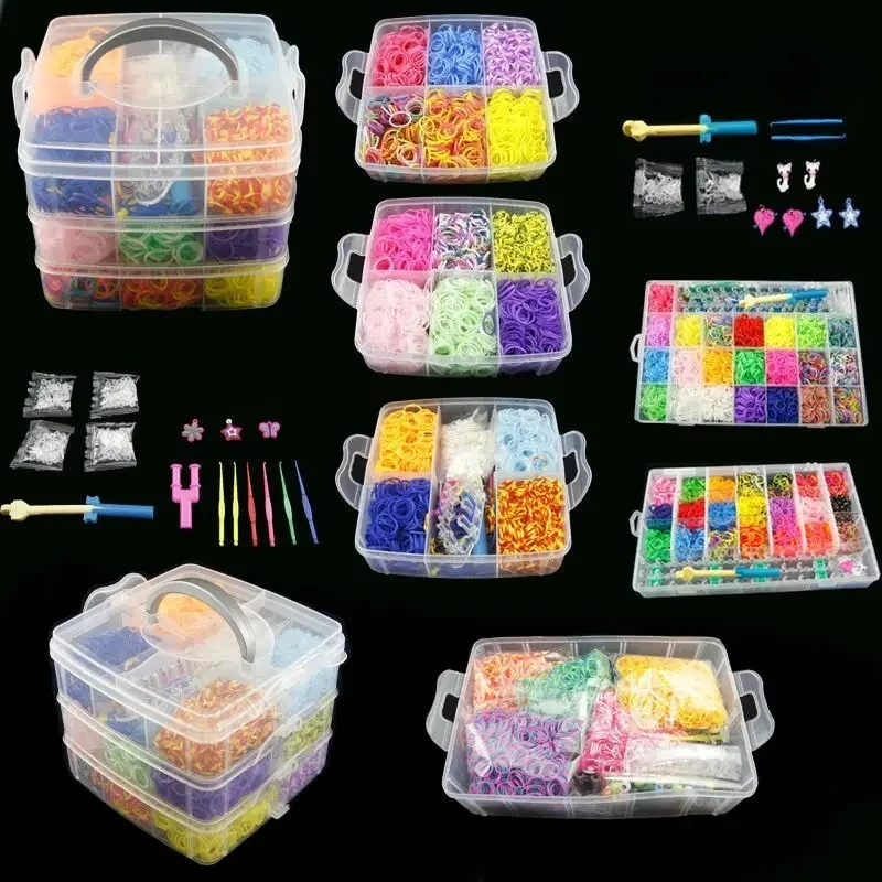 Rubber Bands Weaving Set DIY Toys Craft Kid Bracelet Braid Silicone Elastic Weave Bands Gifts for Girls