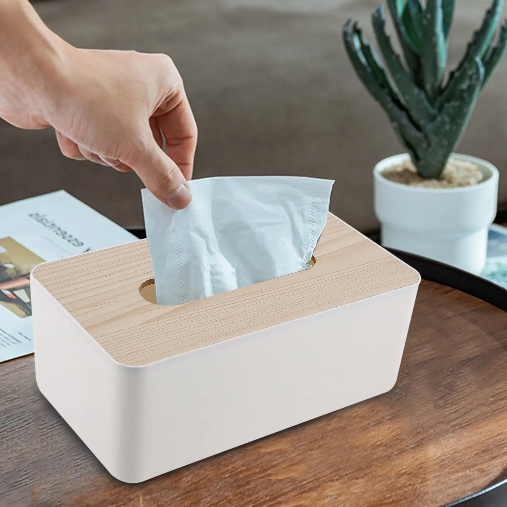 BEAU-Tissue Box Wooden Lid Sanitary Paper Box Solid Wood Napkin Holder Box Simple And Fashionable Tissue Box - Image 3