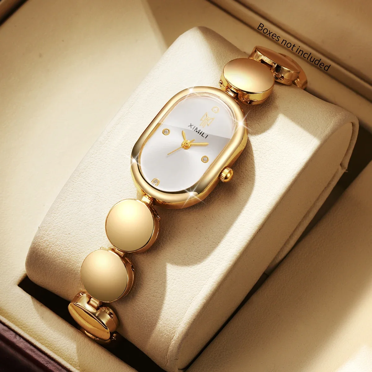 Elegant Gold Oval Dial Women Quartz Watch Fashion Bracelet Strap Ladies Rhinestone Wristwatches Relogio Feminino（Without Box）