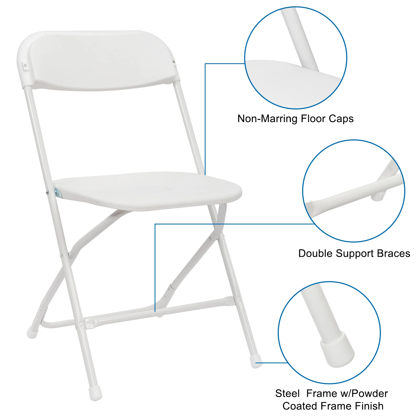 Chaise pliante de jardin classique en plastique blanc, moulage par injection, 10 pièces