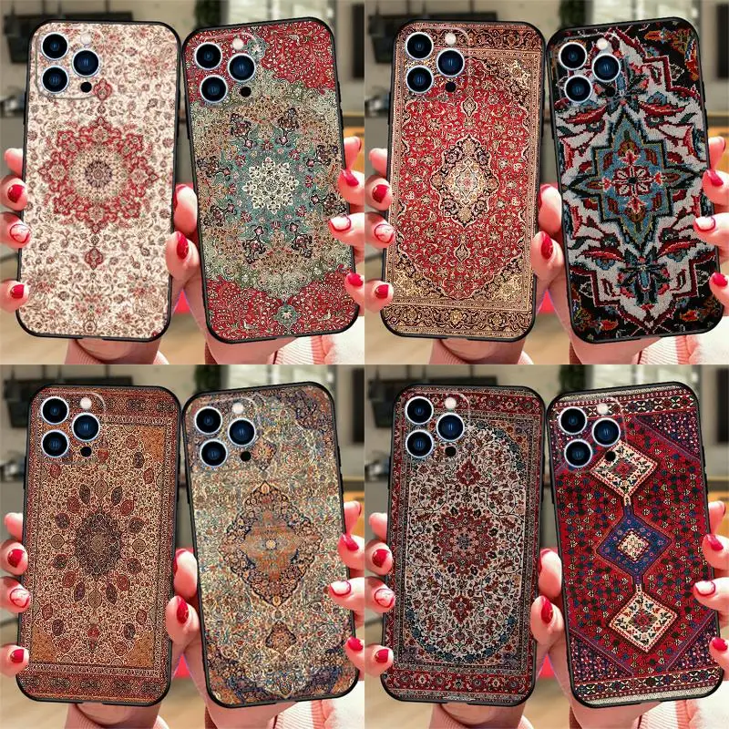 Persian Carpet Floral Pattern Phone Case For iPhone 16 15 12 13 Mini 11 14 Pro XS Max Plus X XR Silicone Cover