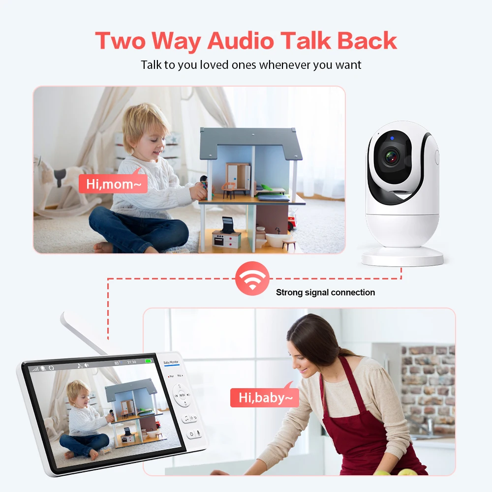 Video Baby Monitor 7'' 1080P HD Großes Display 4X Zoom TF Karte Slot Fütterung Timer 2 weg Audio Sicherheit Kamera Babysitter ABM780