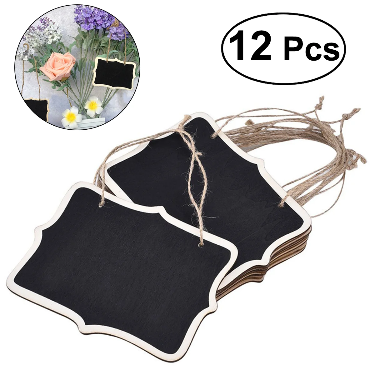 Mini pizarras de 12 piezas, etiquetas de pizarra, tablero de mensajes colgante, letreros para bodas, manualidades para niños