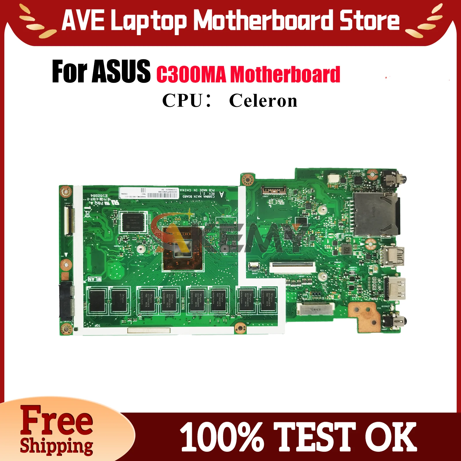 

C300MA Laptop Motherboard For ASUS Chromebook C300MA C300M Notebook Mainboard With Celeron CPU 100% tests OK fast shipping stk