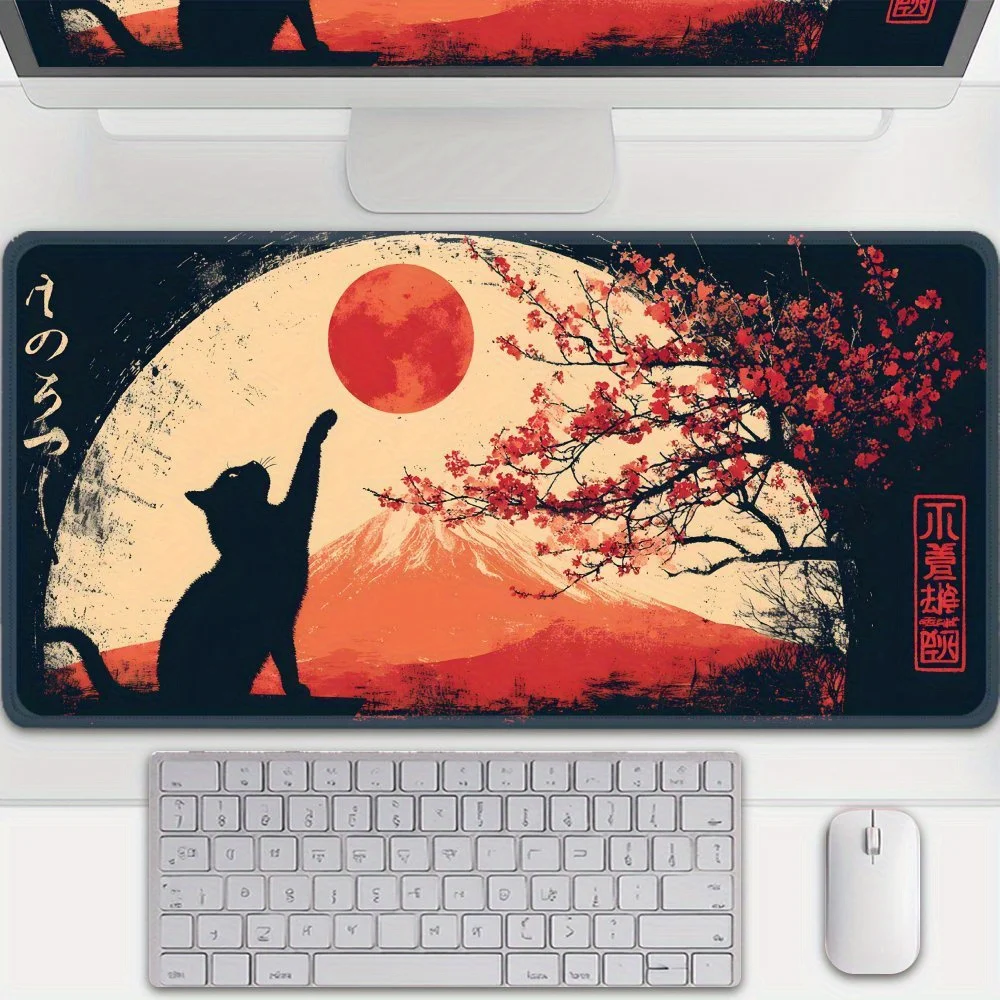 

Japan Cherry Blossom & Cat Mouse Pad Large Rubber Anti-slip PC Desk Accessories Mousepad for Office and Gamer Keyboard Decor Mat
