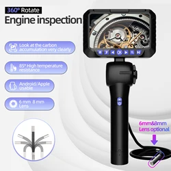 Industrial Steering Endoscope Camera, 360 ° Lens, Inspeção Borescope, Android, iPhone, Manutenção do motor do carro, Tubo de esgoto, 8mm, 6mm