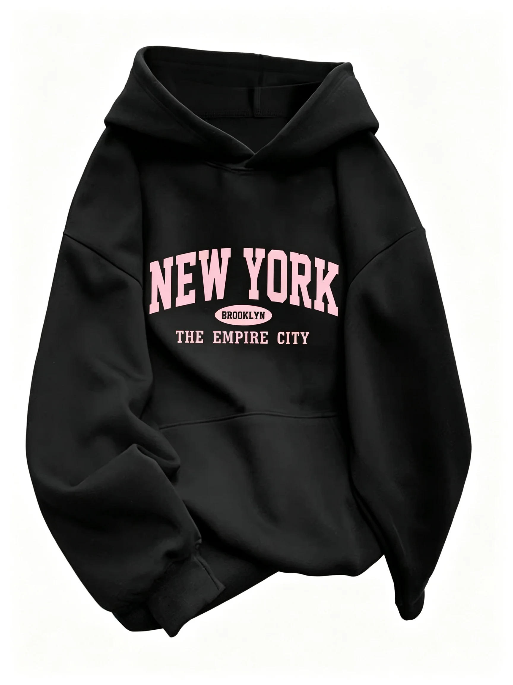 Damen-Hoodie mit lockerem Schnitt, Buchstaben- und geometrischem Muster, lässiger Streetwear-Pullover, langärmeliges Sweatshirt mit Kängurutasche für Damen. – Detail 16
