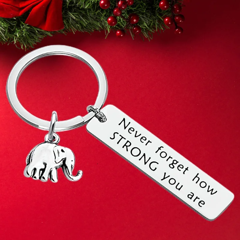 Hot Inspirational Gift Elephant Keychain Pendant  Birthday Graduation Christmas Key Chains Dont Forget How Strong You Are