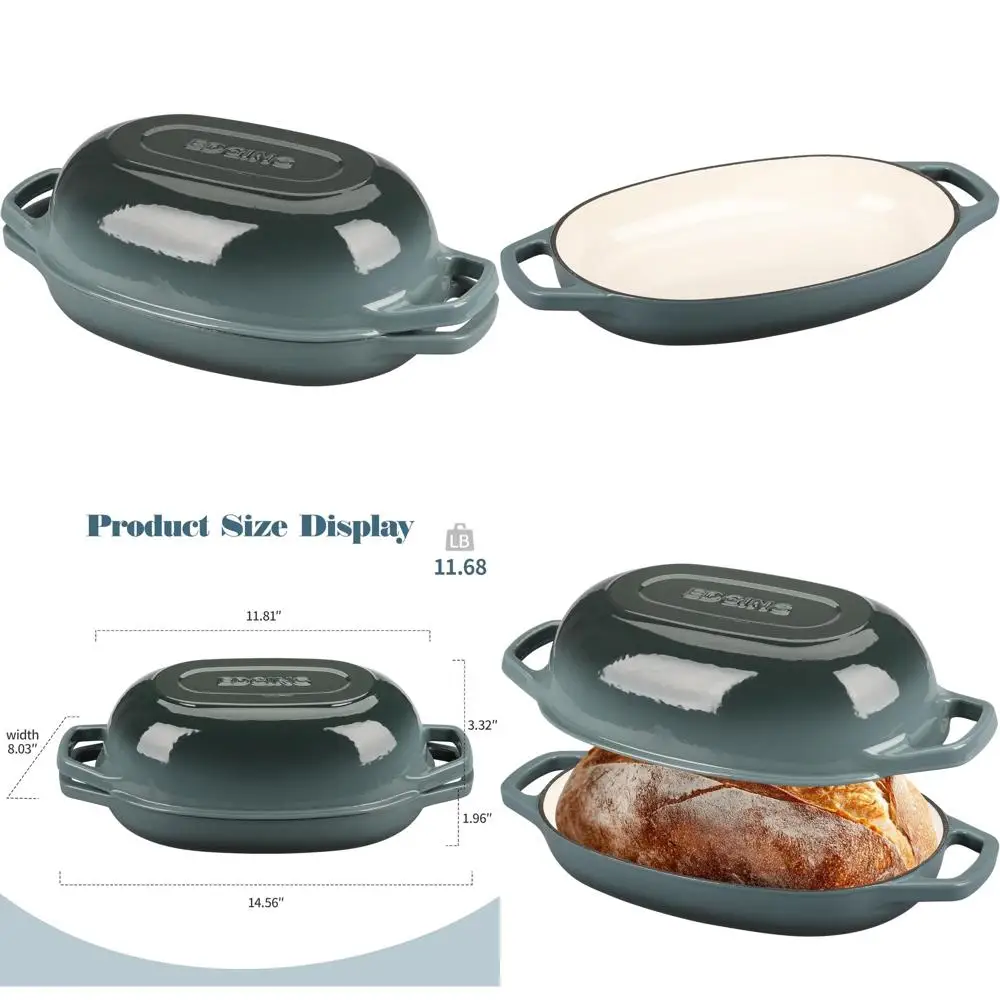 

Oval Enamel Cast Iron Dutch Oven, 5 Quart, Ideal for Sourdough Bread Baking, Slate Blue, Perfect for Baking Bread and Casseroles