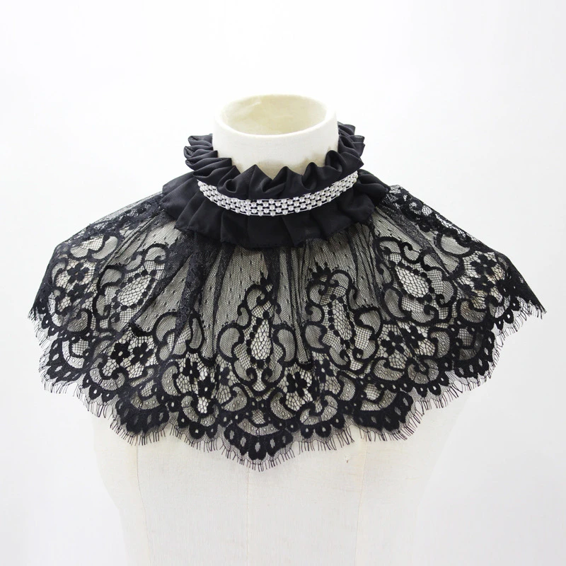 Ladies' Shawl Fake Collar Beaded Lace Decorative Collar Black Ruffled Detachable High neck Collar Female Clothes Accessories