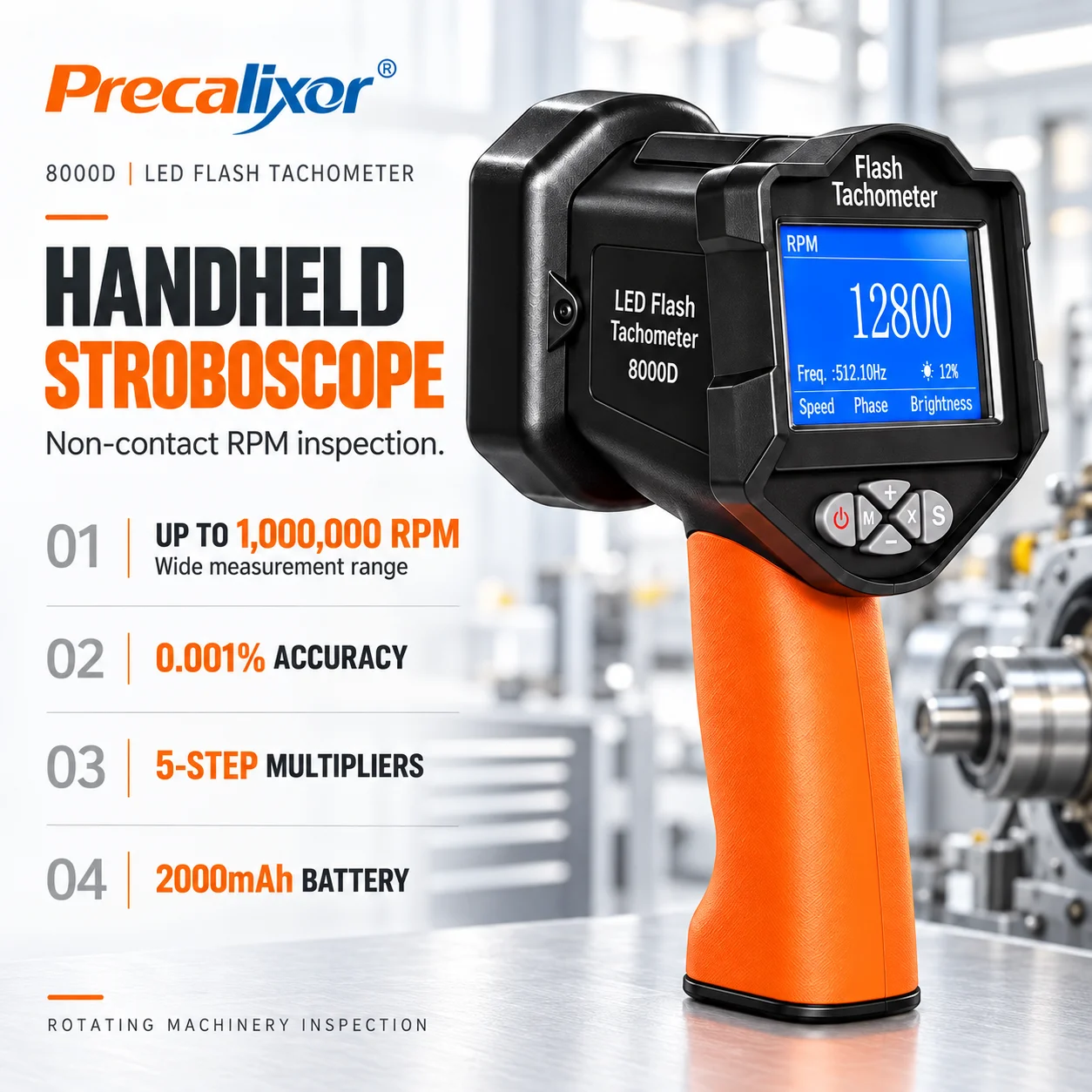 Digital LED Stroboscope Tachometer 60-1000000 RPM Meter Handheld Strobe Light 0.001% Accuracy Brightness Phase Adjustable Timing