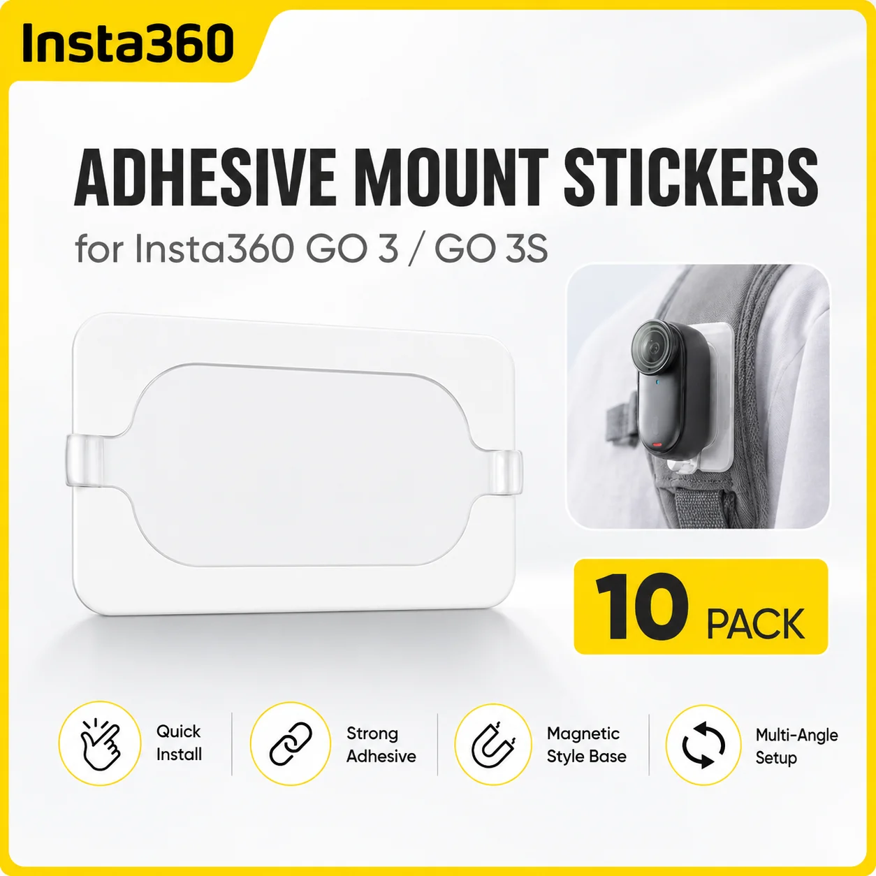 10PCS Adhesive Mount Stickers for Insta360 GO 3 GO 3S Magnetic Clip Base Quick Install Multi Angle Camera Pads