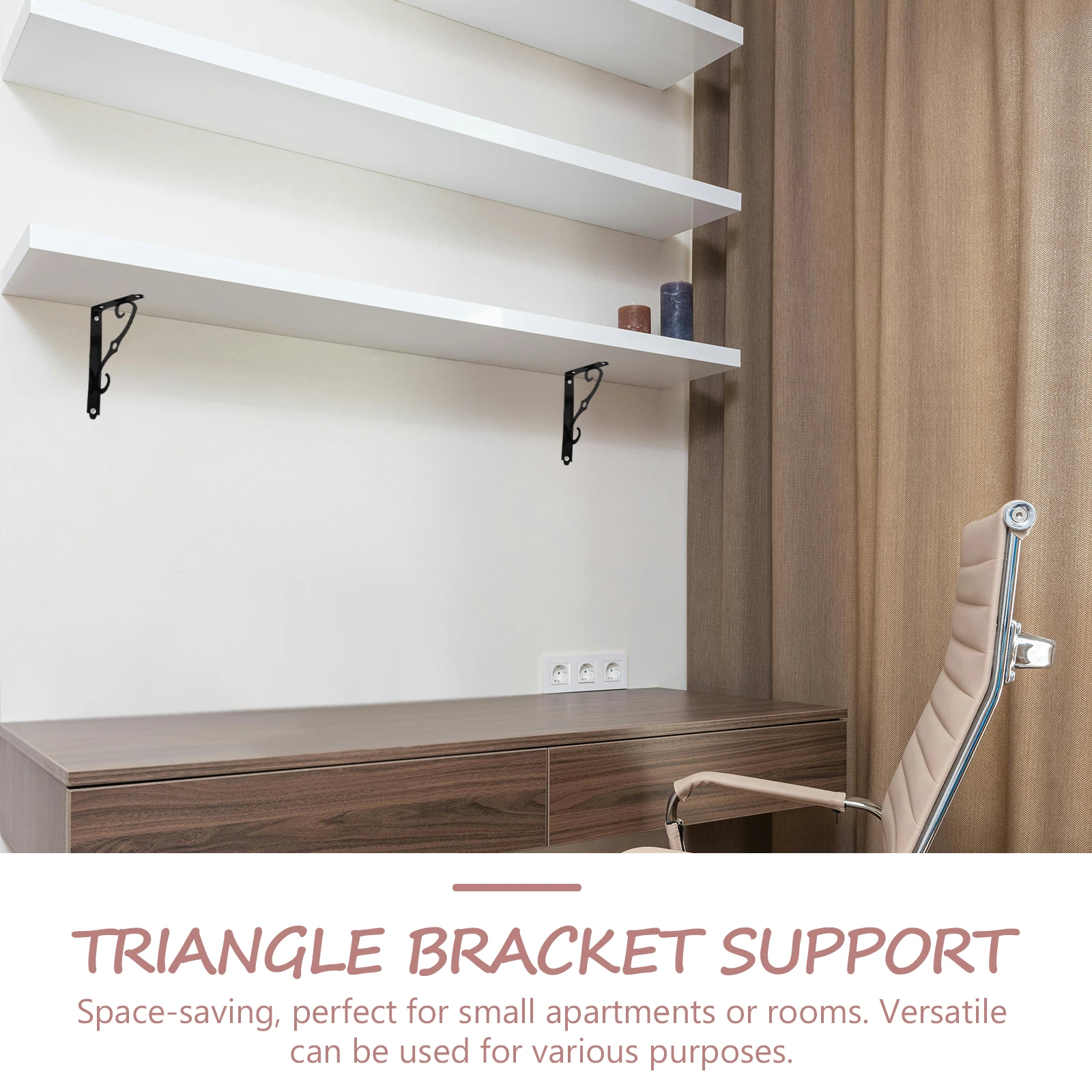 

6pcs Wall Shelf Bracket Heavy Duty Iron Brackets 90 Degree Angle Black Matte Finish Rust Resistant For Household Shelf Mounting