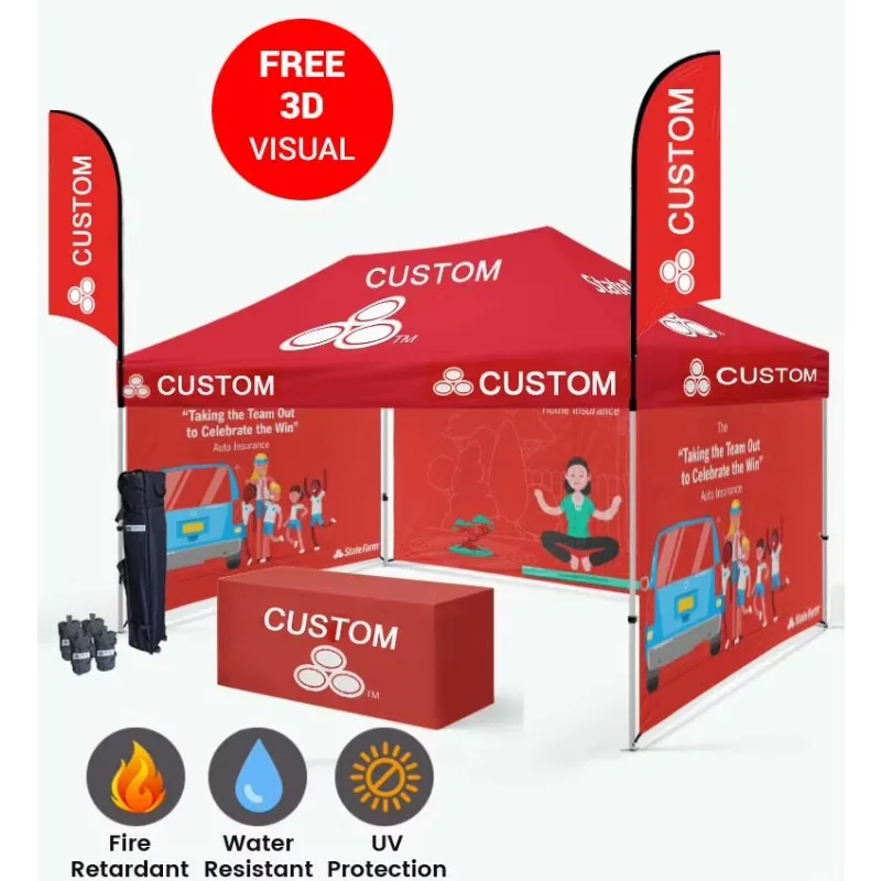 

Custom Manufactured Logo Fair Aluminum Frame Heavy Duty 3x3 Marquee Vendor Pop Up Advertising Custom Print 10x10 Canopy Tent