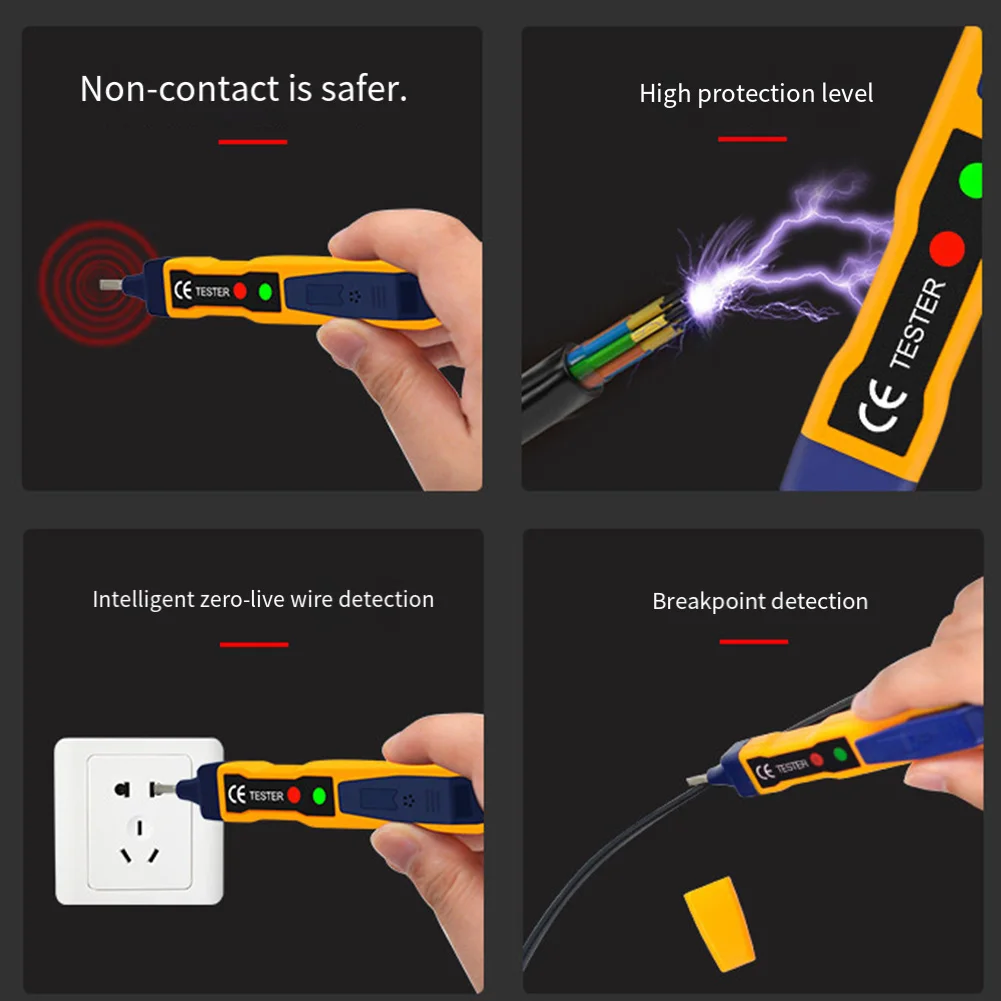 Electrician Noncontact Voltage Tester with Audible Light Alarm for Circuit Tracing and Live Neutral Wire Identification