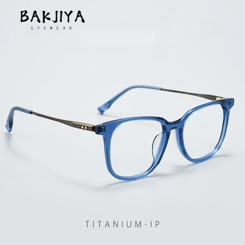 

2025 New Trend Clear Blue Acetate Titanium Eyeglasses Frame One-Piece Nose Pad Full-Frame Square Large Face Men's Glasses Frames