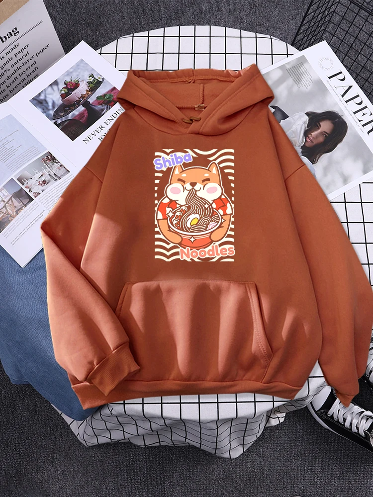 Noodle Shiba Inu Cute Japanese Dog Eating Ramen Women Hoodie School Soft Pullover Outdoor Warm Sweats Fashion Street Female Top