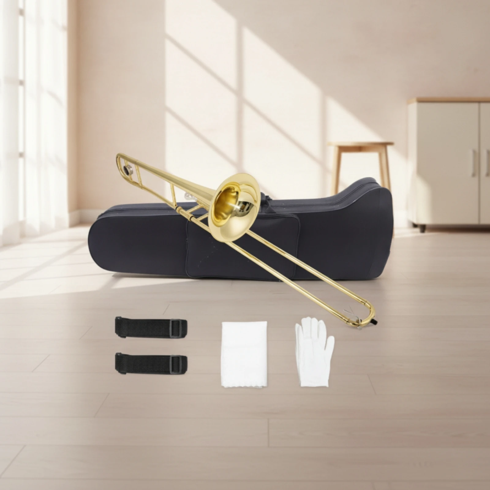 B-Flat Brass Slide Instrument with Case Gold Finish B and B Brass Slide Instrument Instrument Accurate Intonation Responsive