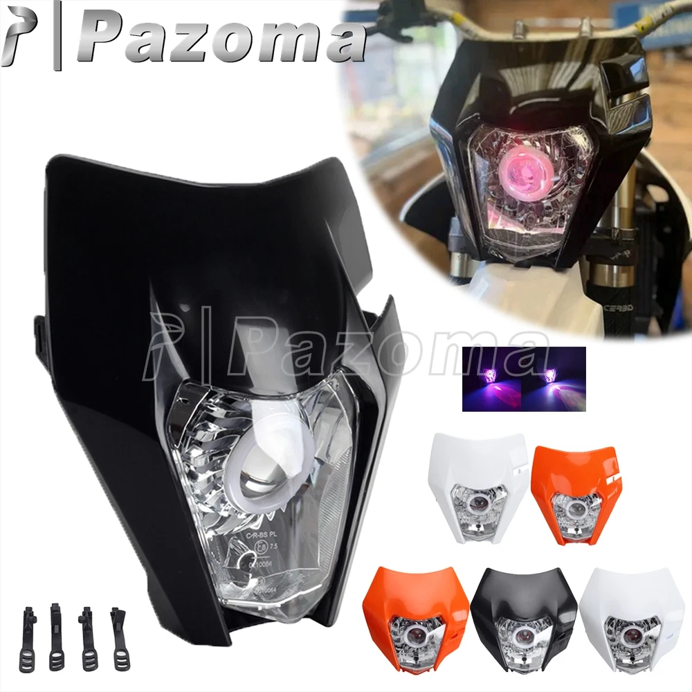 Eduro Dirt Bike LED Headlight Round Wick Head Light Plate Fairing For 450 EXC AU EU F-Factory Edition Six Days 500 EXC AU EU US