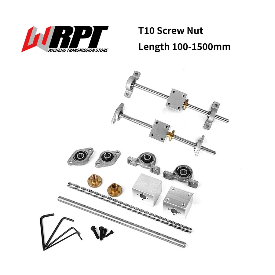 

T10 Trapezoidal Screw With Nut Set Length 100-1000mm SK/SHF Support Seat SCS10UU/LUU Slider KP/KFL Holder Vertical Kit