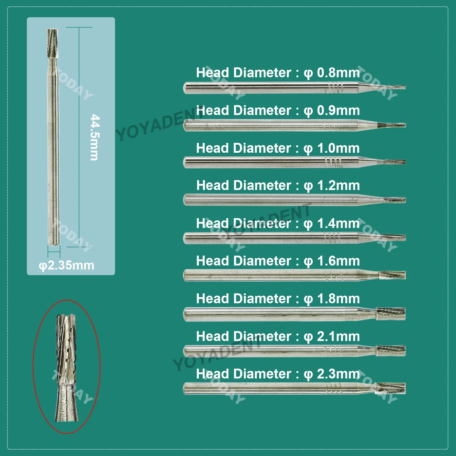 WAVE Dental Burs Tungsten Carbide Burs Dentistry Drills Strawberries HP Dia.2.35mm For Straight Nose Cone Handpiece 5Pcs/Pack