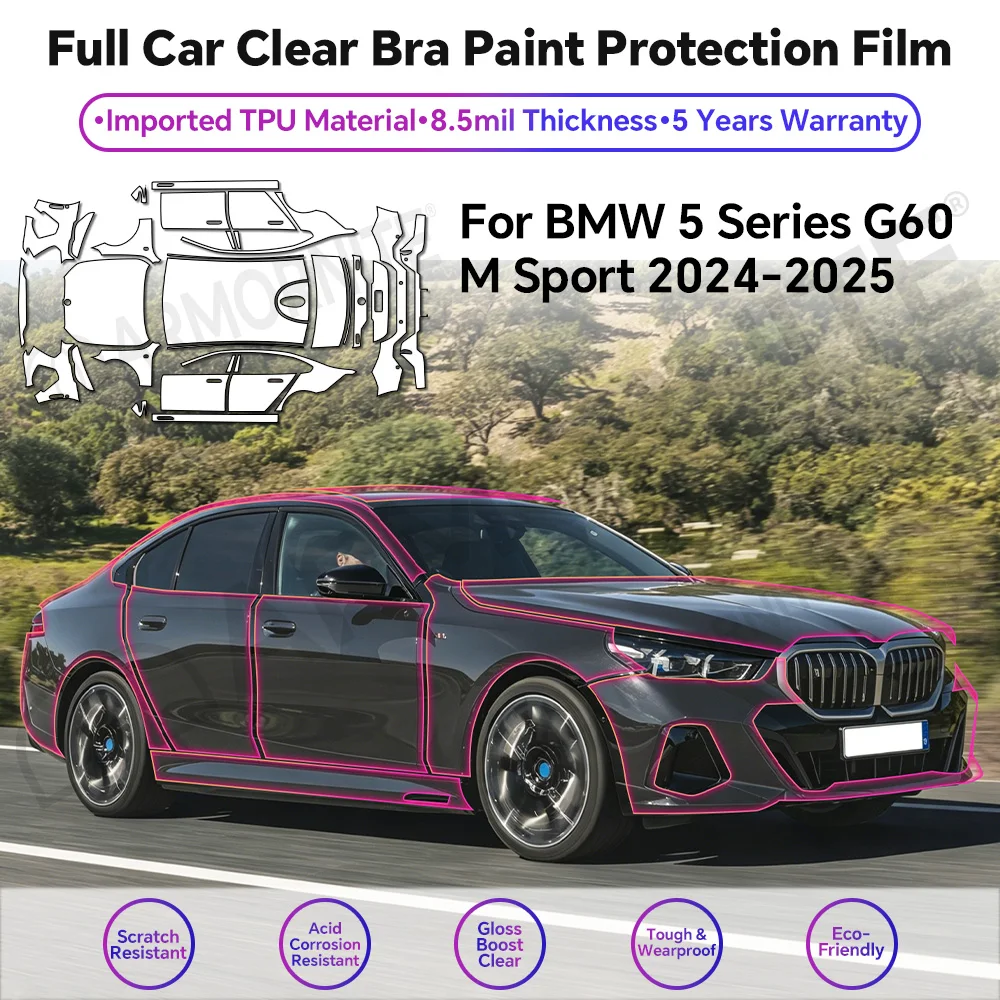 For BMW 5 Series G60 M Sport 2024 8.5Mil PPF TPU Full Car Precut Paint Protection Film Anti-Scratch Invisible Clear Bra
