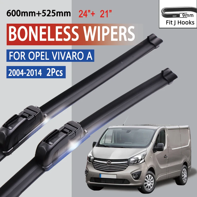 

For Opel Vivaro A 2004-2014 Car Windshield Wiper U-type Soft Rubber Frameless Bracketless HD Car Wipers 24"+21"