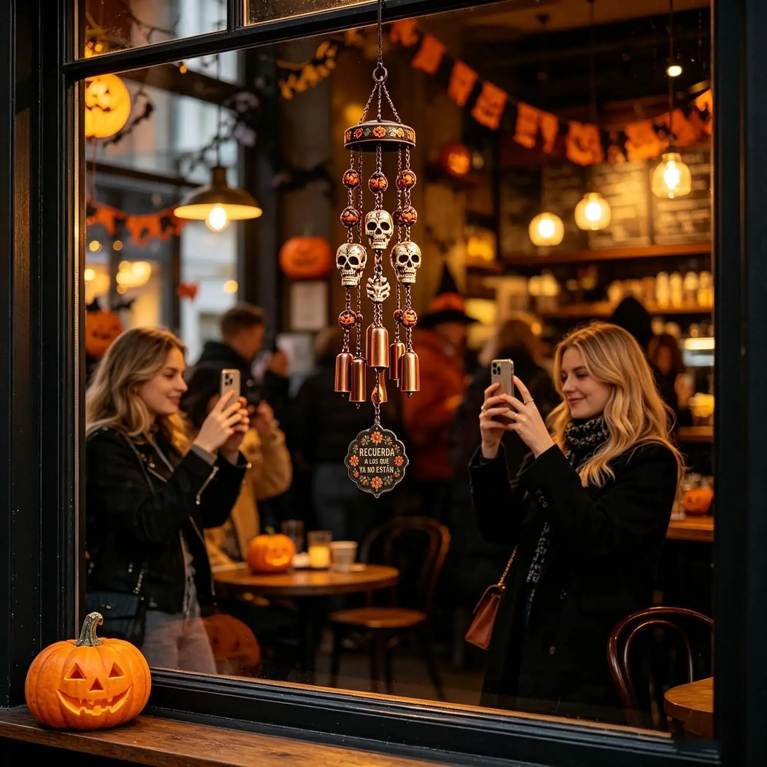 Halloween Skull Wind Chimes, Weather Resistant Metal Outdoor Hanging Ornament, Relaxing Tone Wind Chime Decor, Customized