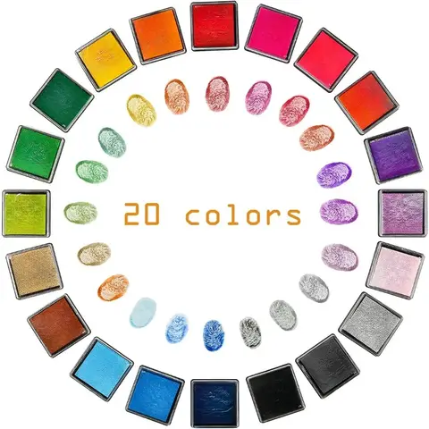 Craft Ink Pad Stamps Partner Color,20 Colors Rainbow Finger Ink pad for Kids (Pack of 20)