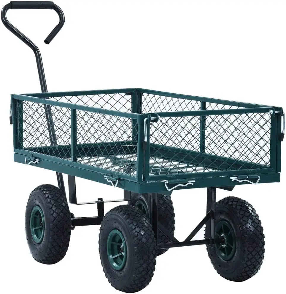 Heavy-Duty Steel Utility Cart, Garden Carts with Big Wheels & Removable Sides, 551 Pound Load Capacity