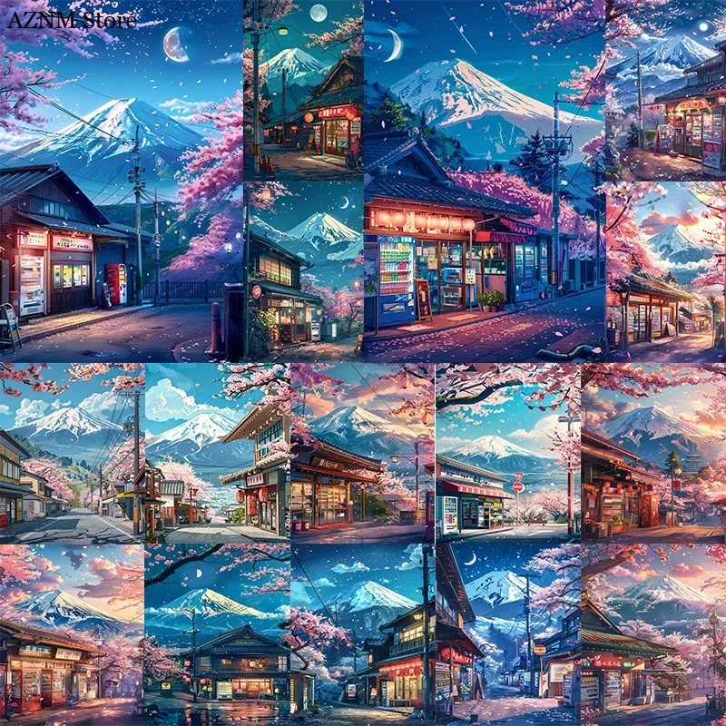 Póster de la Montaña Fuji de Japón, Sakura, rosa claro, ciudad, Asia, impresión de viaje, pintura en lienzo, pintura de pared, decoración del hogar y la habitación