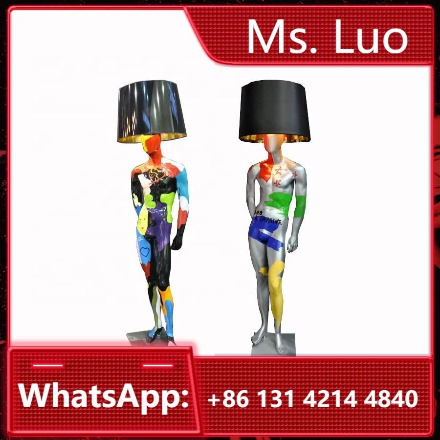 Escultura de lâmpada masculina personalizada, artesanato em resina de fibra de vidro pintada, decoração de Natal interior