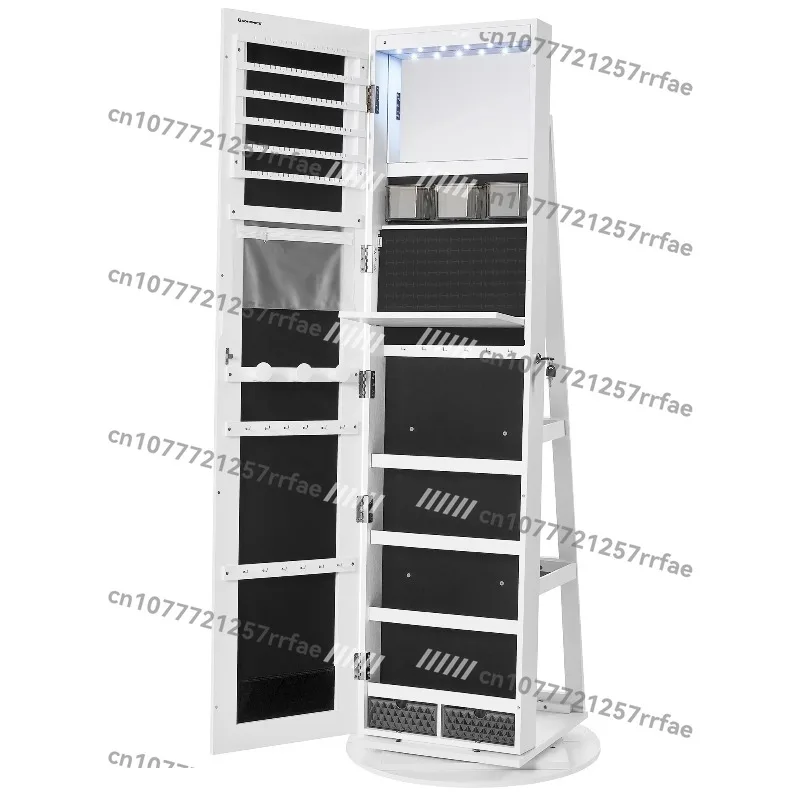 

Standing Wooden Lighting Mirror Jewelry Cabinet With Storage Shelves Jewelry Armoire with 360 Degree Rotatable MirrorHOT SALES