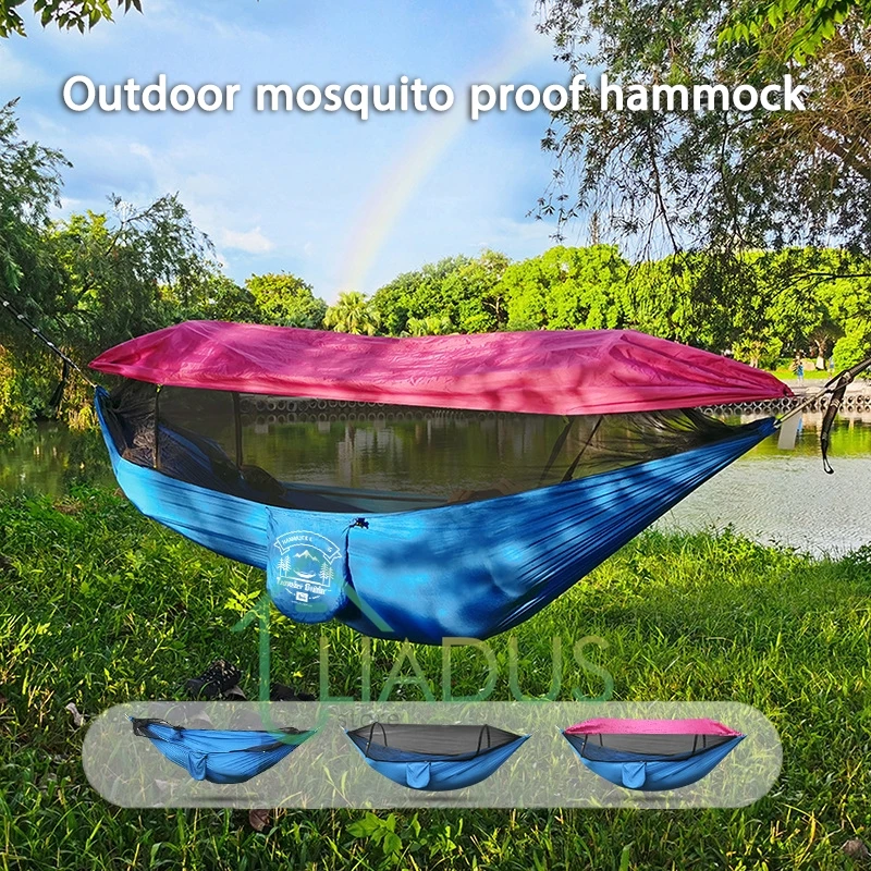 

Outdoor Park Forest Camping Double Sunshade Anti-mosquito Hammock 2.7mX1.4m 210T 70D Nylon Cloth + Polyester Mesh Hammock