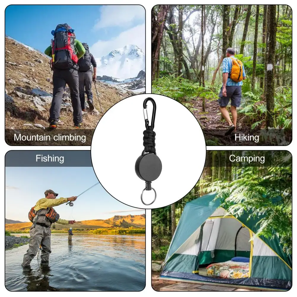 Retractable Keychain 2pcs Retractable Key Chains with Carabiner 60cm Extendable Steel Wire Id Holders Multifunctional Outdoor
