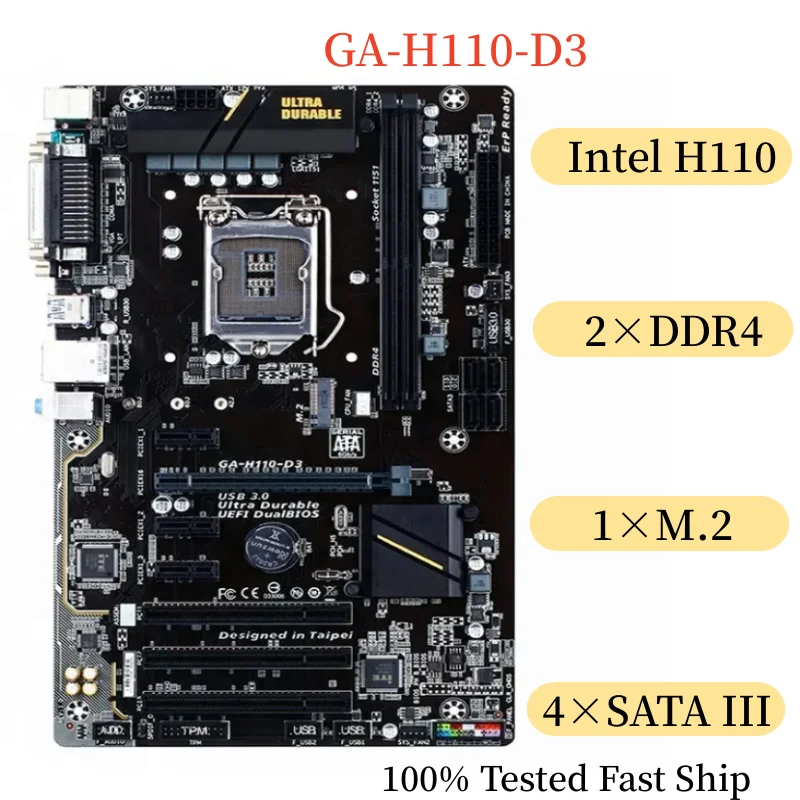 

For GIGABYTE GA-H110-D3 Motherboard 32GB LGA1151 DDR4 ATX Mainboard 100% Tested Fast Ship