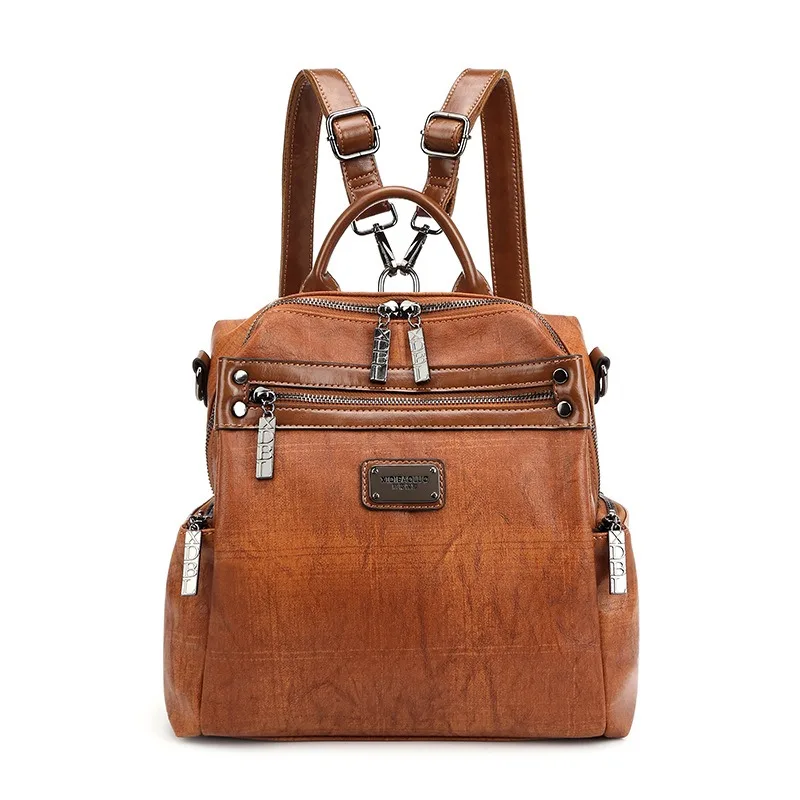 

Nesitu High Quality Vintage Black Brown Black PU Leather Women's Backpack Girl Female Travel Shoulder Bag M1708