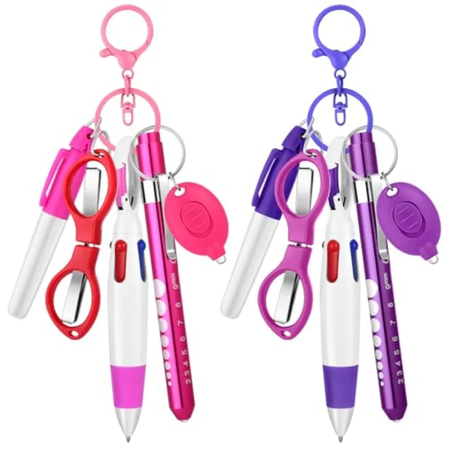 

12 pcs Nurse Pen Set Two Colors Pink Purple Include Permanent Marker Pen Pen Lights for Nurses Retractable Ballpoint Pen Nursin