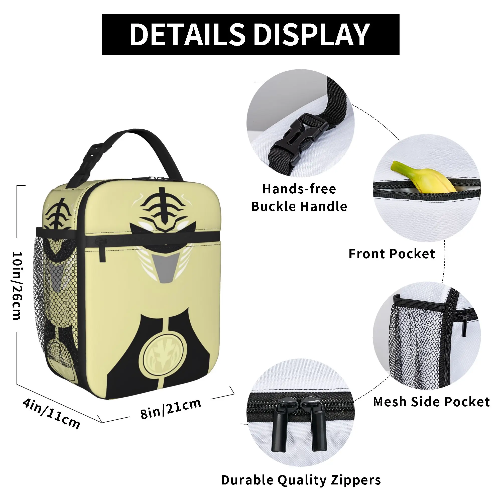 White Ranger Minimalist Insulated Lunch Bags Large Power R-Ranger Meal Container Cooler Bag Lunch Box Tote Beach Girl Boy view 6