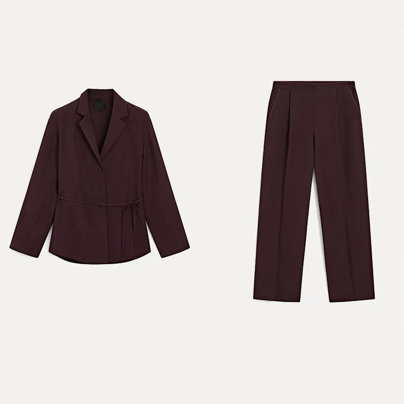 

Spring New Women's Long Sve irt with Belt Straight Leg Pleated Pants Faion Set Z Brand 2025 Season