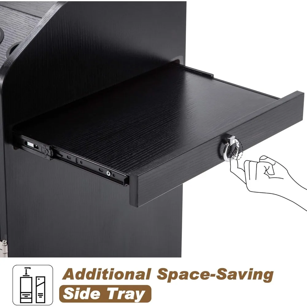 عربة تخزين لصالونات التجميل من BarberPub، حامل مجفف الشعر، معدات مصفف الشعر مع عجلات دوارة قابلة للقفل، درج (أسود)