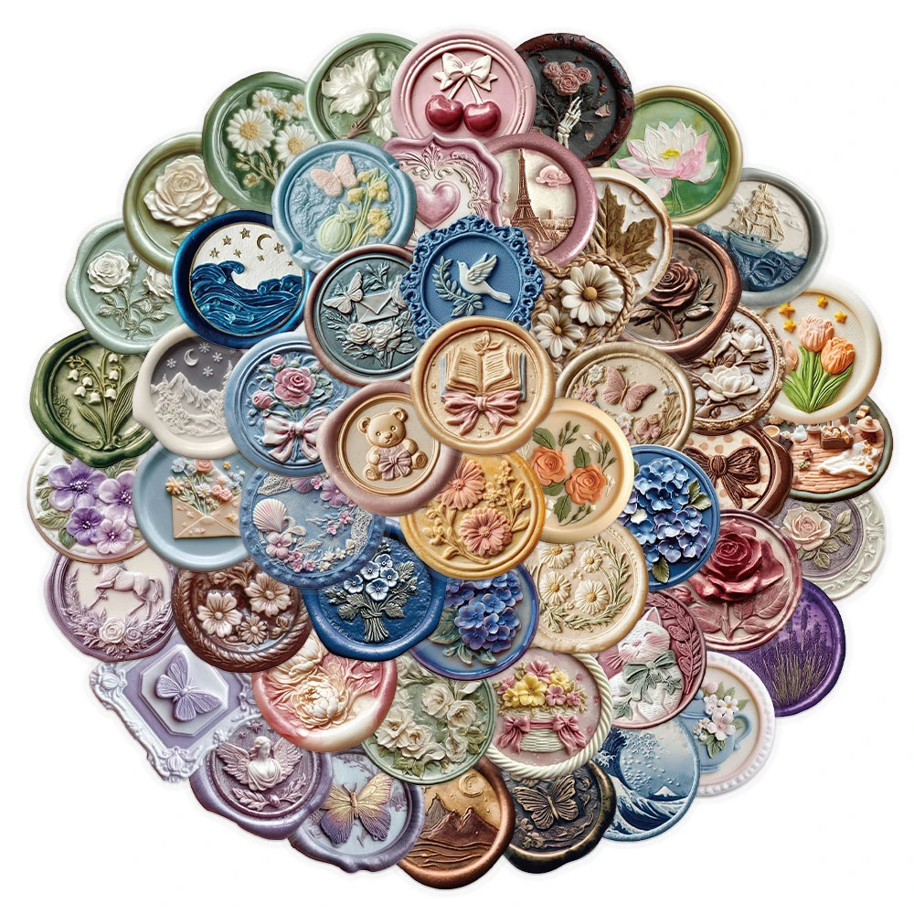 10/30/50pcs Adesivos de Selo de Cera Vintage Coloridos com Padrões Estéticos para Decoração de Scrapbook, Telefone, Guitarra, Adesivos Fofos