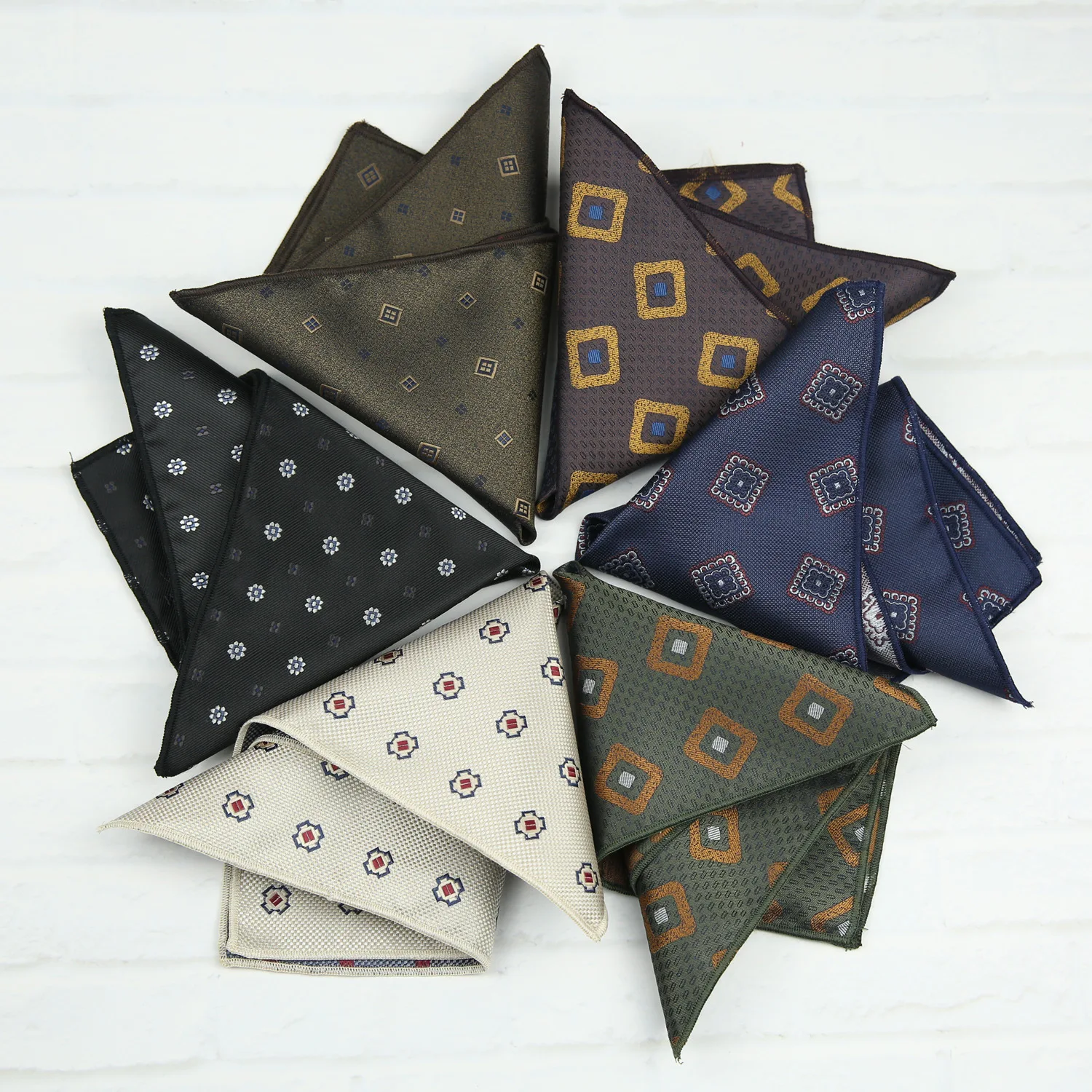 23cm Formal Business Men's Suit Brown Dots Pocket Square Casual Polyester Khaki Floral Handkerchief Suit Accessories Chest Scarf